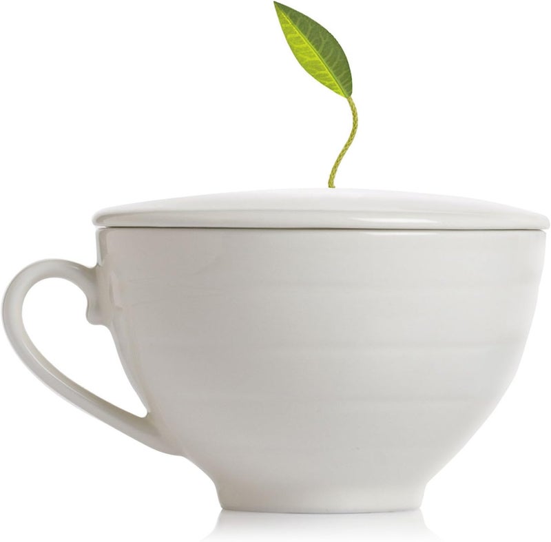 Tea Forte Cafe Cup White Porcelain Tea Cup and Lid, Steeps 8 oz., Microwave and Dishwasher Safe - Image 1