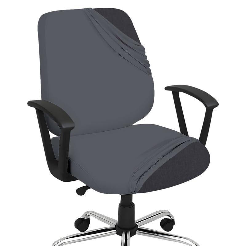 HOTKEI 2 Piece Set of 2 Office Chair Cover 200GSM Fabric Stretchable Elastic Removable Washable Grey Office Computer Executive Rotating Chair Seat Covers Slipcover Protector Office Computer Chair - Image 1