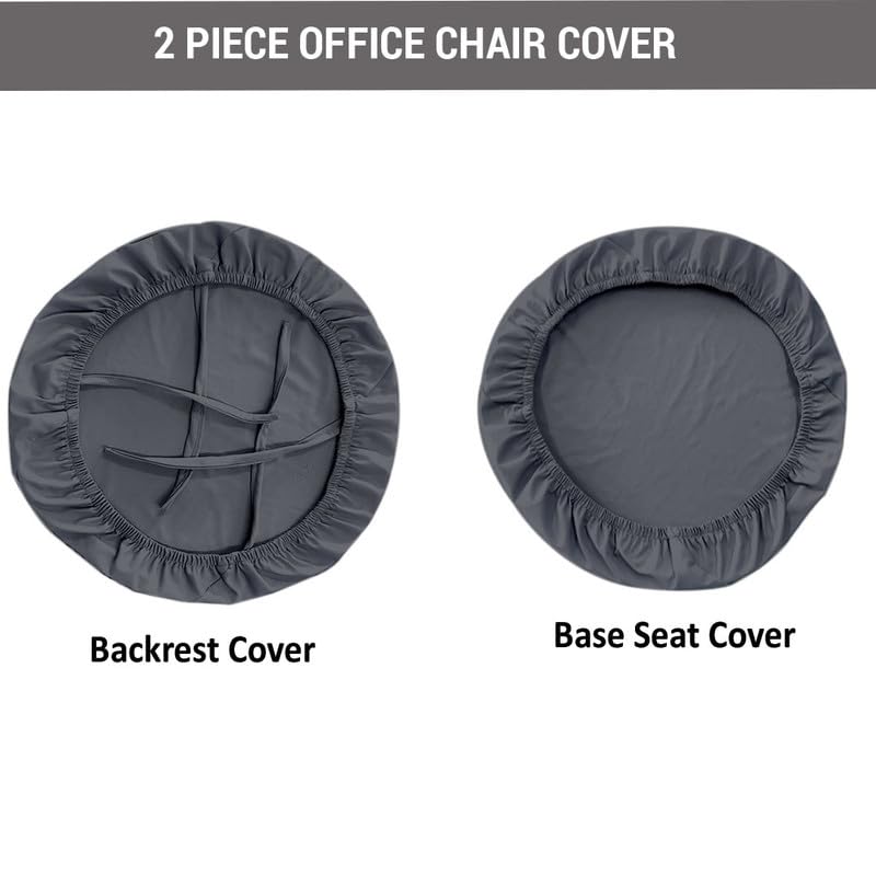 HOTKEI 2 Piece Set of 2 Office Chair Cover 200GSM Fabric Stretchable Elastic Removable Washable Grey Office Computer Executive Rotating Chair Seat Covers Slipcover Protector Office Computer Chair - Image 4