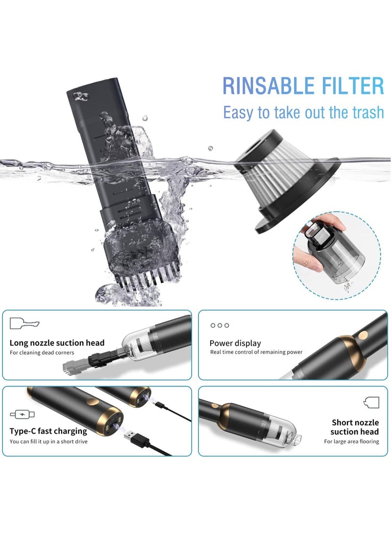 Arabest Car Vacuum Cleaner, Portable Cordless Vacuum Cleaner, 13000PA High Power, Washable Filter, USB-C Rechargeable Detachable Handheld Vacuum Cleaner with Lighting Function, Suitable for Car/Home/Office, etc.  - Image 4