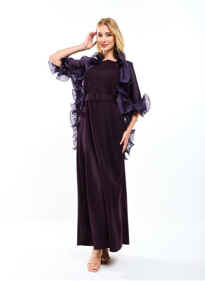 House of Moda House of Moda Plain Belted Maxi Dress with Detachable Ruffle Shrug - Image 5
