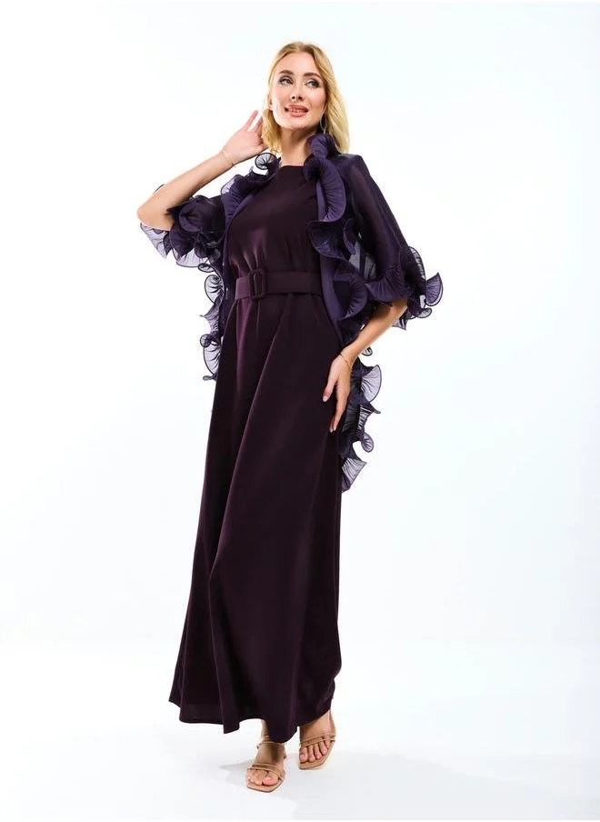 House of Moda House of Moda Plain Belted Maxi Dress with Detachable Ruffle Shrug