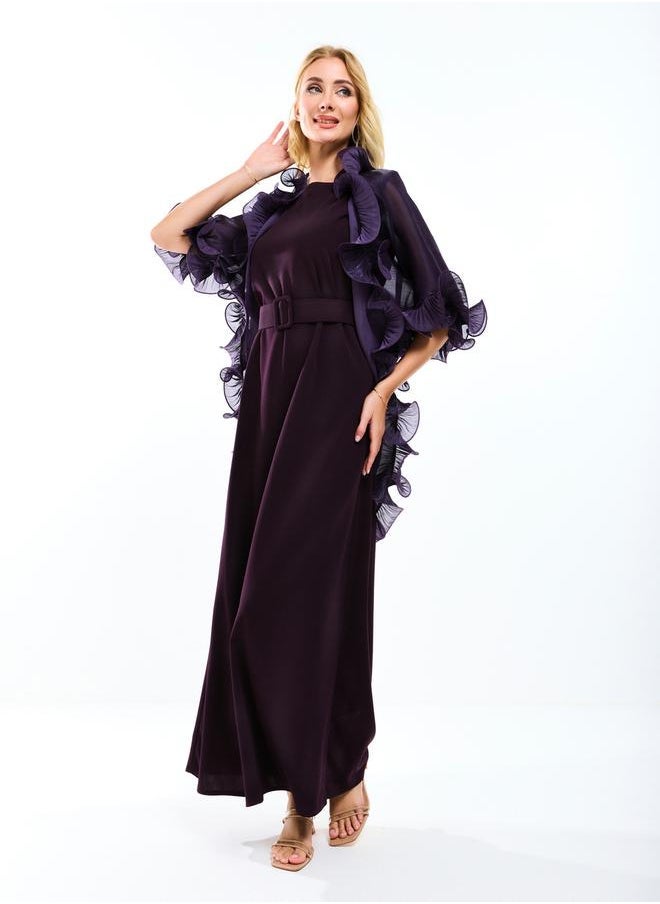 House of Moda House of Moda Plain Belted Maxi Dress with Detachable Ruffle Shrug - Image 4