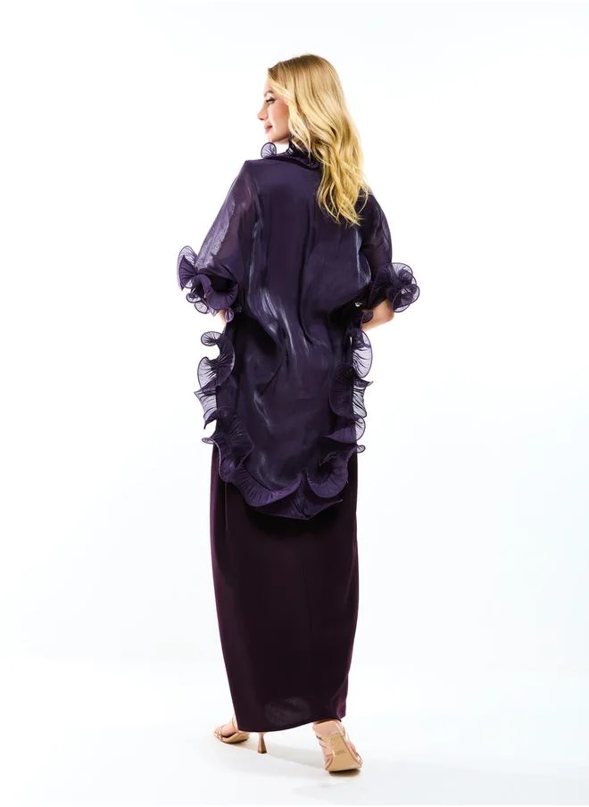 هاوس اوف مودا Plain Belted Maxi Dress with Detachable Ruffle Shrug