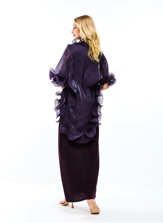 House of Moda - Plain Belted Maxi Dress with Detachable Ruffle Shrug by Styli - Image 1