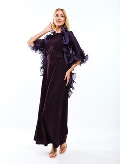 House of Moda Plain Belted Maxi Dress with Detachable Ruffle Shrug by Styli  - Image 4