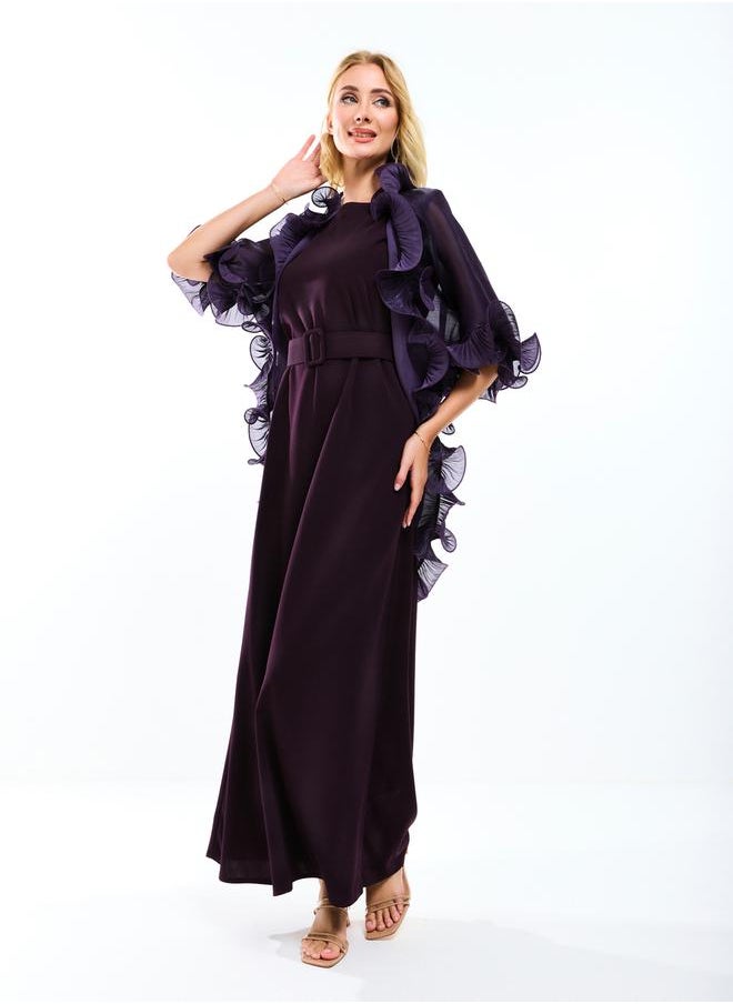 House of Moda - Plain Belted Maxi Dress with Detachable Ruffle Shrug by Styli - Image 1