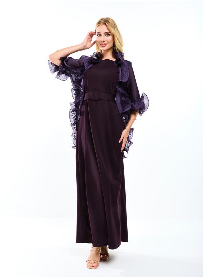House of Moda - Plain Belted Maxi Dress with Detachable Ruffle Shrug by Styli - Image 1