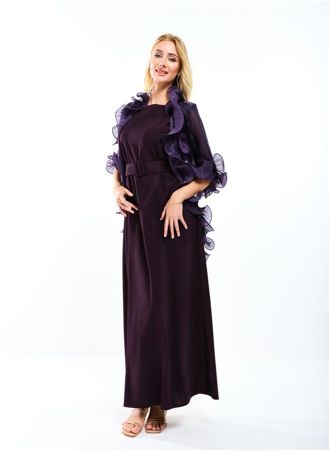 House of Moda - Plain Belted Maxi Dress with Detachable Ruffle Shrug by Styli - Image 1