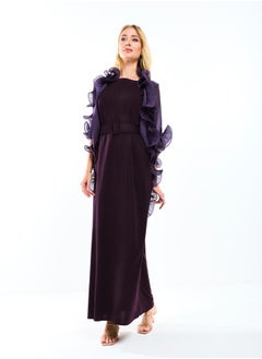 House of Moda Plain Belted Maxi Dress with Detachable Ruffle Shrug by Styli  - Image 2