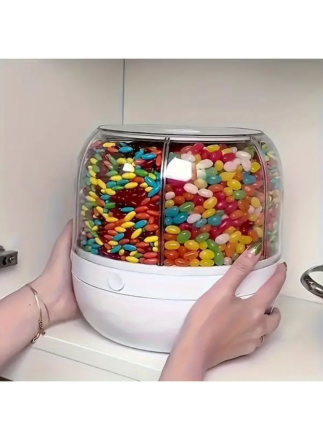 1pc Rotating Candy Dispenser Cream Large Capacity Multi Compartment Storage Box Transparent Design for Mini Snacks and Small Food Items Easy To Use Pet Cat Food Organizer Perfect For Home Kitchen Organization Durable Plastic Candy Storage - Image 4