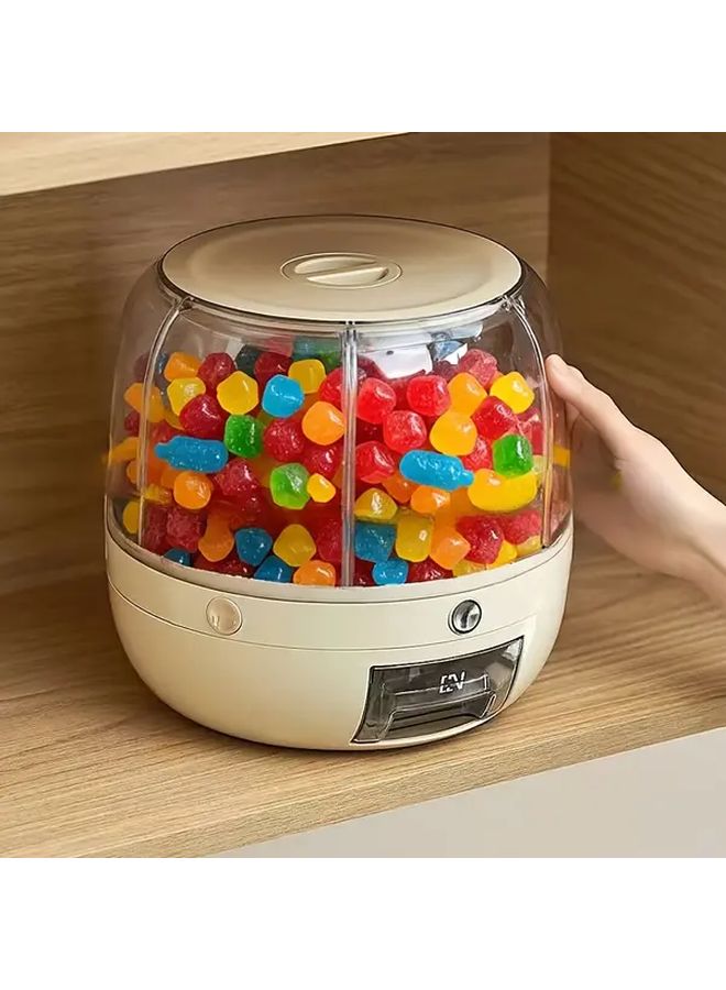 1pc Rotating Candy Dispenser Cream Large Capacity Multi Compartment Storage Box Transparent Design for Mini Snacks and Small Food Items Easy To Use Pet Cat Food Organizer Perfect For Home Kitchen Organization Durable Plastic Candy Storage - Image 2