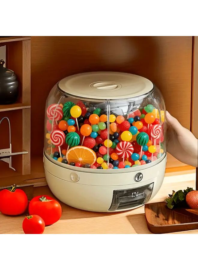 1pc Rotating Candy Dispenser Cream Large Capacity Multi Compartment Storage Box Transparent Design for Mini Snacks and Small Food Items Easy To Use Pet Cat Food Organizer Perfect For Home Kitchen Organization Durable Plastic Candy Storage - Image 1