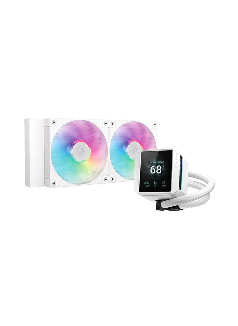 DEEPCOOL Mystique 240 ARGB Liquid CPU Cooler, 2.83" TFT LCD Display, 240mm Radiator, 120mm Fan Size, 2400 RPM Fan Speed, 72.04 CFM Airflow, Hydro Bearing Type, R-LX240-WHDSNMCP-G-1  - Image 1