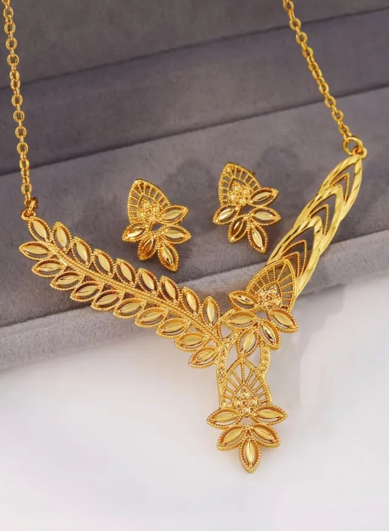 GOLDMAX 21k Gold Plated Necklace & Earrings Jewelry Set For Women - Image 1