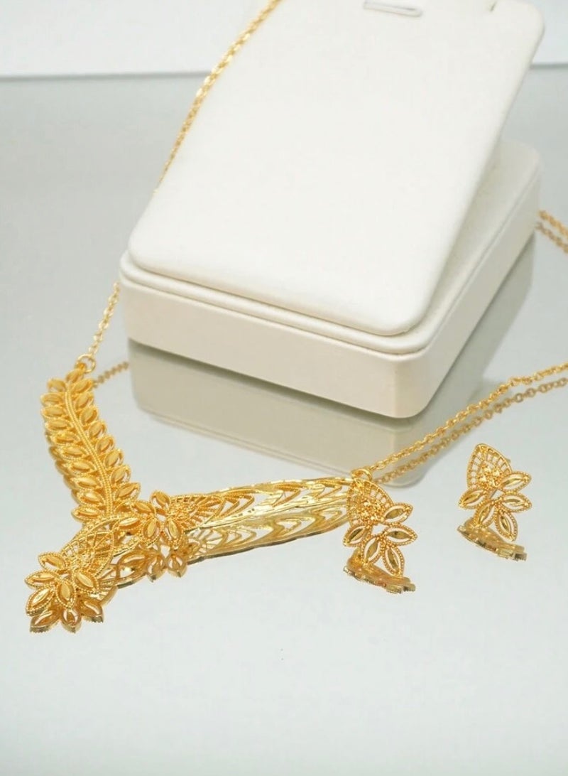 GOLDMAX 21k Gold Plated Necklace & Earrings Jewelry Set For Women - Image 2