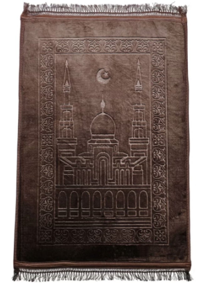 Large non-slip prayer rug made of brown velvet, measuring 80x120 cm - Image 2