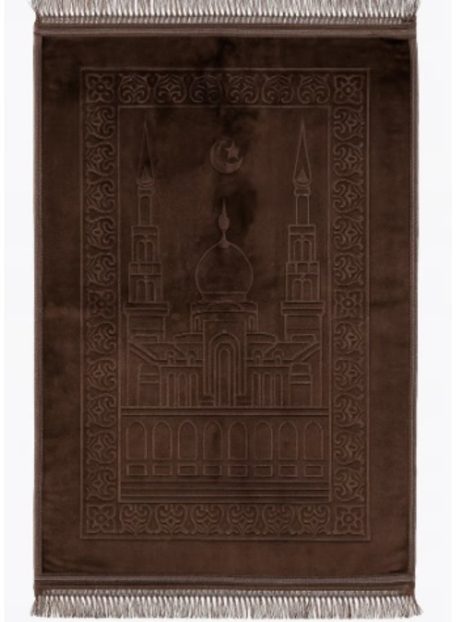 Large non-slip prayer rug made of brown velvet, measuring 80x120 cm - Image 1