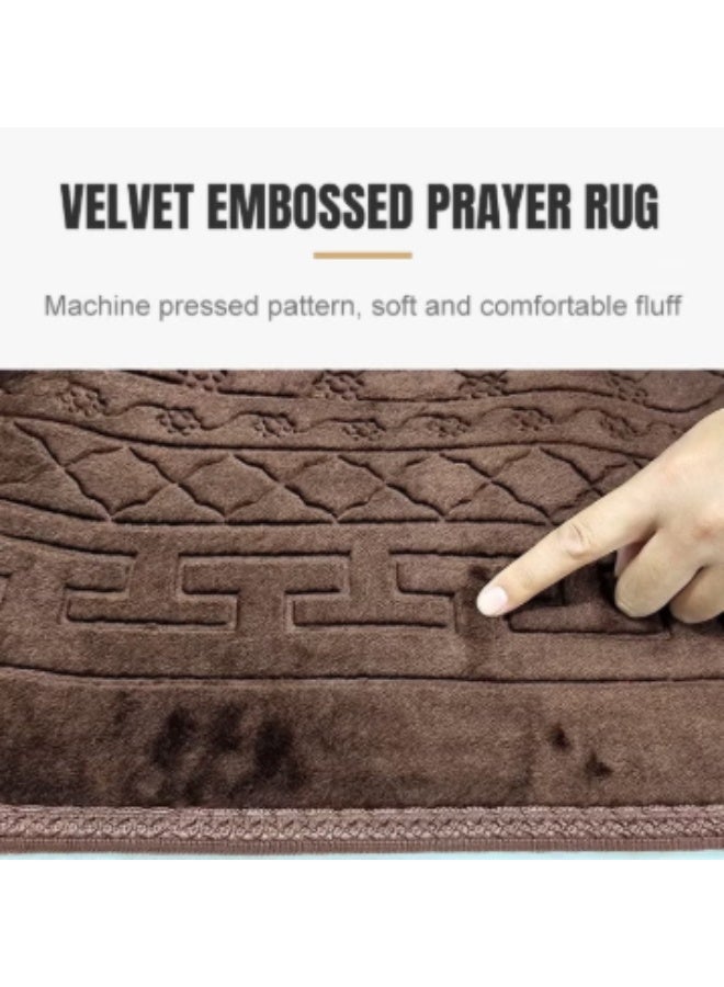 Large non-slip prayer rug made of brown velvet, measuring 80x120 cm - Image 3
