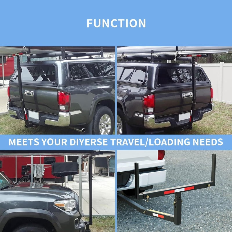 ECOTRIC Truck Bed Extender Pickup Truck Bed Hitch Mount Extension Rack SUV Lumber Ladder Canoe Boat Kayak Long Pipes w/Flag 750lbs Capacity - Image 5