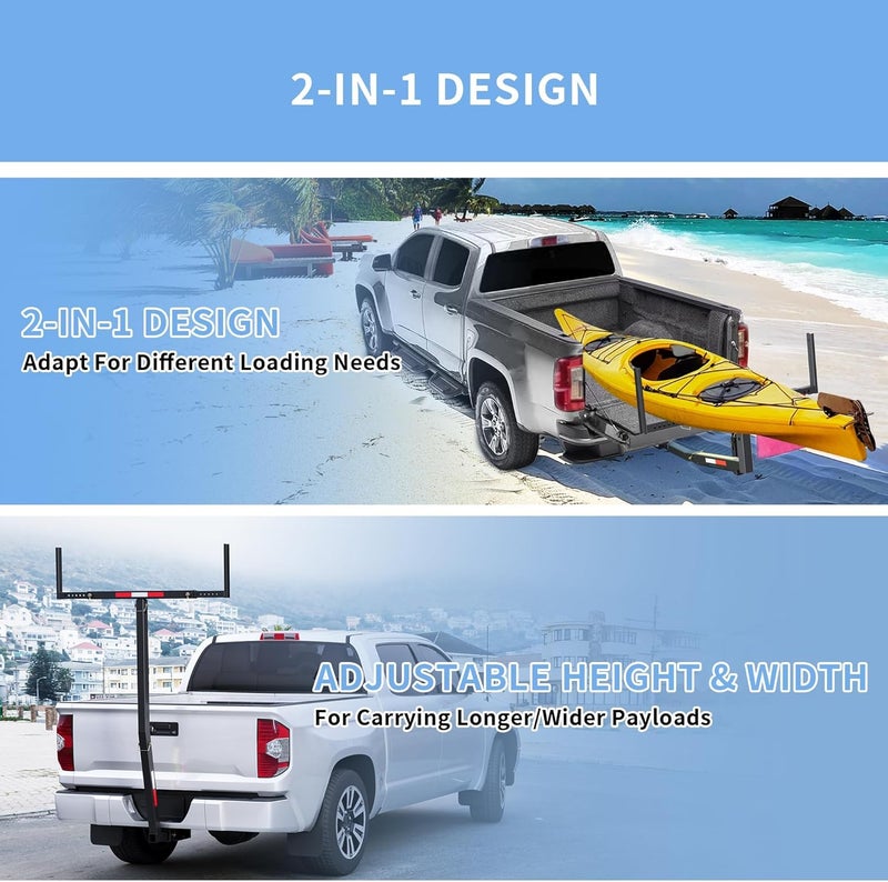 ECOTRIC Truck Bed Extender Pickup Truck Bed Hitch Mount Extension Rack SUV Lumber Ladder Canoe Boat Kayak Long Pipes w/Flag 750lbs Capacity - Image 4