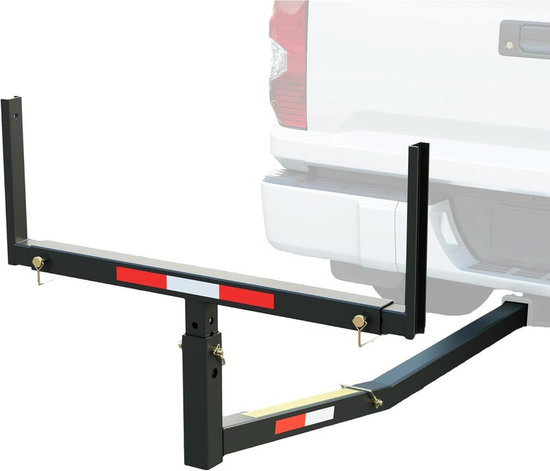 ECOTRIC Truck Bed Extender Pickup Truck Bed Hitch Mount Extension Rack SUV Lumber Ladder Canoe Boat Kayak Long Pipes w/Flag 750lbs Capacity - Image 1