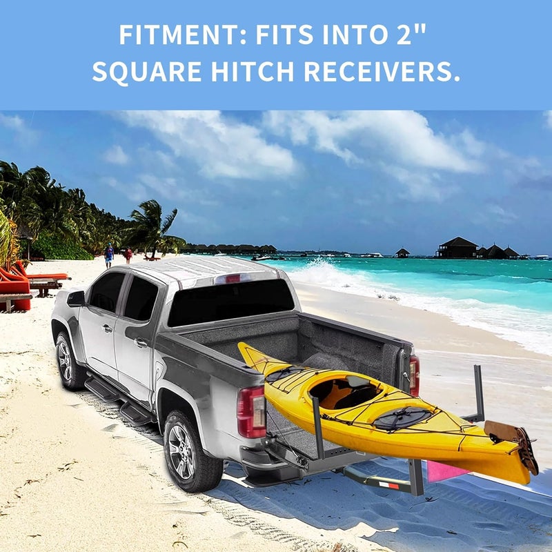 ECOTRIC Truck Bed Extender Pickup Truck Bed Hitch Mount Extension Rack SUV Lumber Ladder Canoe Boat Kayak Long Pipes w/Flag 750lbs Capacity - Image 3