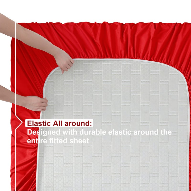 Nestl Nestl RV Short Queen Sheet Set - 4 Piece Bed Sheets for RV Short Queen Size Bed  Deep Pocket  Hotel Luxury  Extra Soft  Breathable and Cooling  Red RV Short Queen Size Sheets  - Image 5