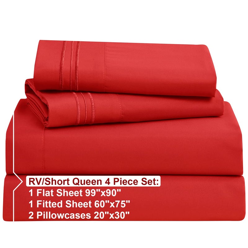 Nestl Nestl RV Short Queen Sheet Set - 4 Piece Bed Sheets for RV Short Queen Size Bed  Deep Pocket  Hotel Luxury  Extra Soft  Breathable and Cooling  Red RV Short Queen Size Sheets  - Image 2