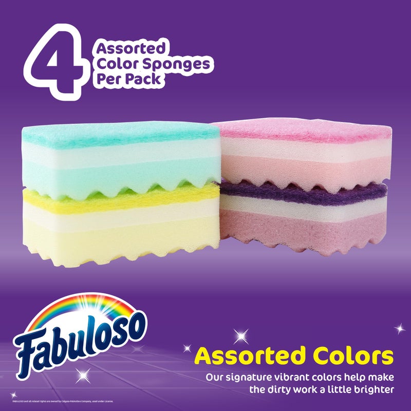 Fabuloso Sponges, Rainbow - Scratch-Free Scrubber for Dishes and Surfaces - Dishwashing Sponge for Bold and Bright Cleaning Experience, 4 Count - Image 2