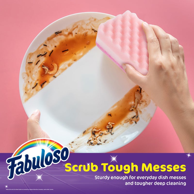 Fabuloso Sponges, Rainbow - Scratch-Free Scrubber for Dishes and Surfaces - Dishwashing Sponge for Bold and Bright Cleaning Experience, 4 Count - Image 3