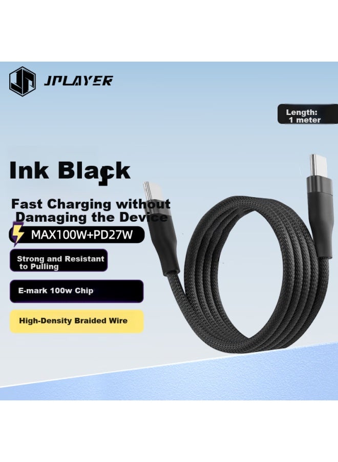 Jplayer Type-c Fast Charging Data Cable 3a Phone Charger Cable Braided 100w Pd 27w Charging Cable For Huawei/xiaomi/vivo/samsung/oppo Black 1m - Image 1