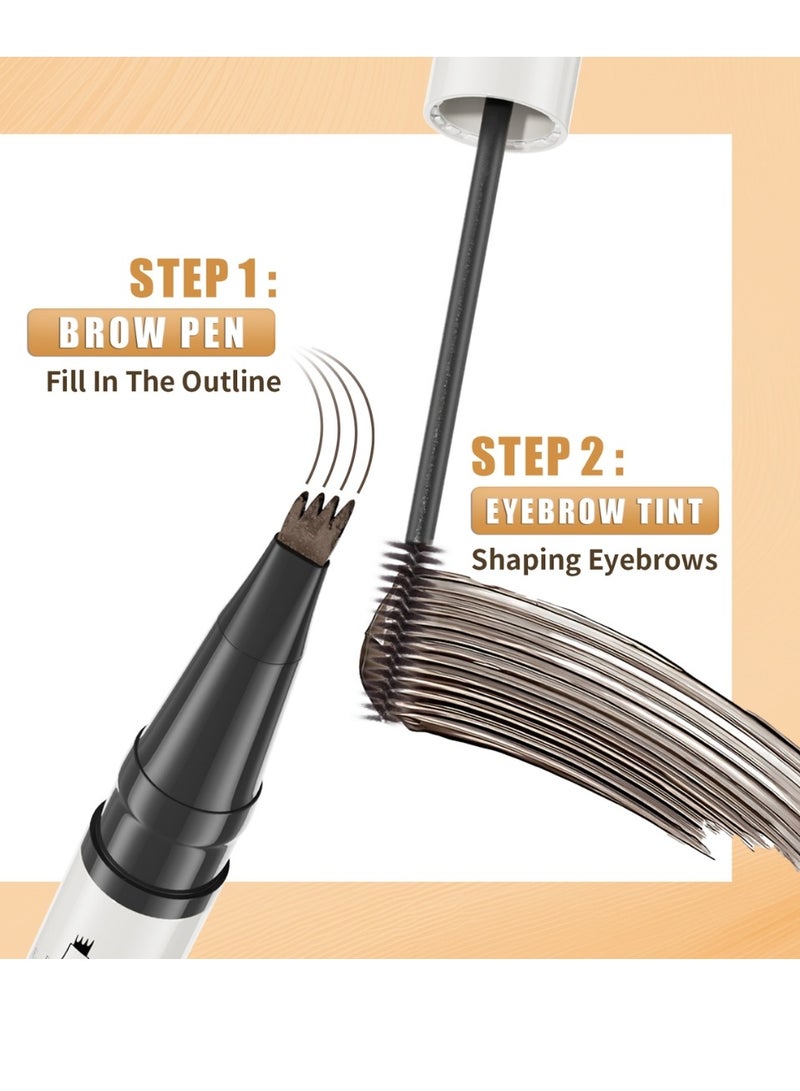 HelloKiss 2-in-1 Eyebrow Pencil with Gel Brown Dual-Ended Microblading Eyebrow Pen 3D Waterproof Magic Eyebrow Pencil 4 Tip & Eyebrow Brush Makeup Long-Lasting Eyebrow Pen No.02 - Image 3