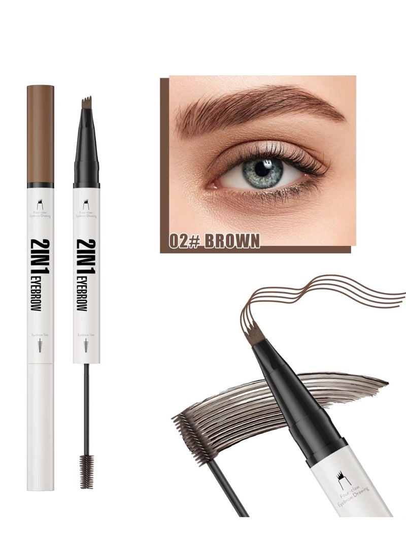 HelloKiss 2-in-1 Eyebrow Pencil with Gel Brown Dual-Ended Microblading Eyebrow Pen 3D Waterproof Magic Eyebrow Pencil 4 Tip & Eyebrow Brush Makeup Long-Lasting Eyebrow Pen No.02 - Image 1