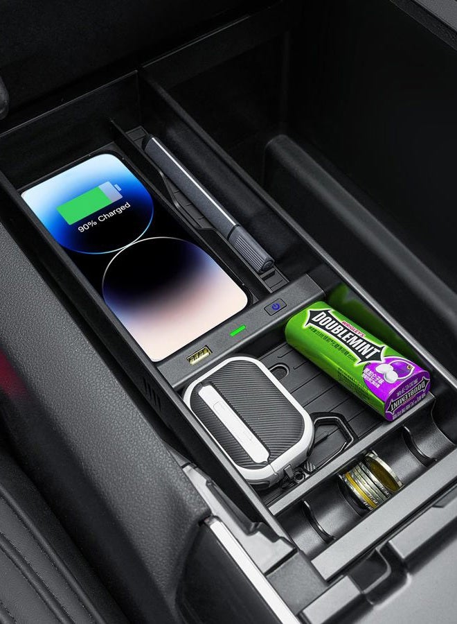 CarQiWireless Wireless Charger for F150 2009-2023, Center Console Organizer Box for Ford F150 Accessories F-150 2009 2010 2011 2012 2013 2014 2015 2016 2017 2018 2019 2020 2021 2022 2023 2015-2018 - Image 3