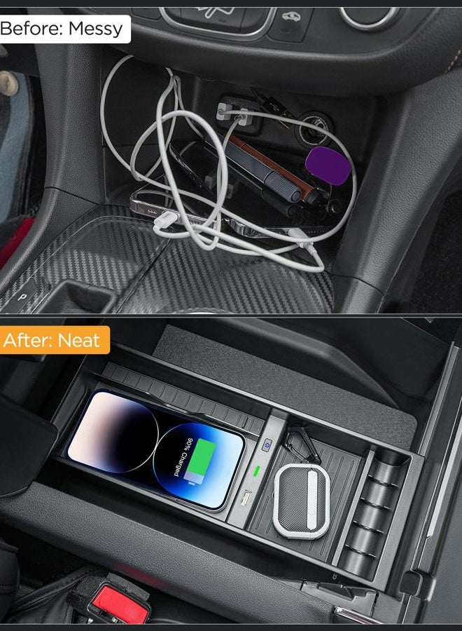 CarQiWireless Wireless Charger for F150 2009-2023, Center Console Organizer Box for Ford F150 Accessories F-150 2009 2010 2011 2012 2013 2014 2015 2016 2017 2018 2019 2020 2021 2022 2023 2015-2018 - Image 4