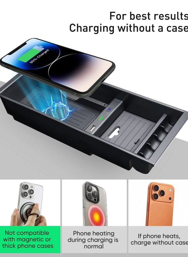 CarQiWireless Wireless Charger for F150 2009-2023, Center Console Organizer Box for Ford F150 Accessories F-150 2009 2010 2011 2012 2013 2014 2015 2016 2017 2018 2019 2020 2021 2022 2023 2015-2018 - Image 5