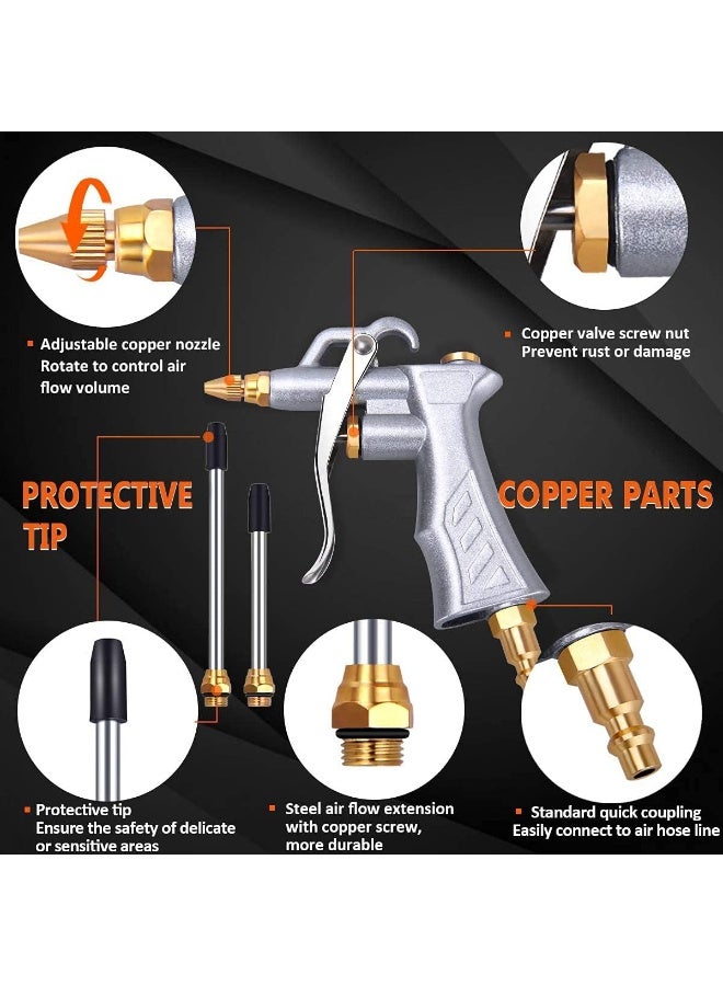 JASTIND Industrial Air Blow Gun with Brass Adjustable Air Flow Nozzle and 2 Steel Air flow Extension, Pneumatic Air Compressor Accessory Tool Dust Cleaning Air Blower Gun - Image 3
