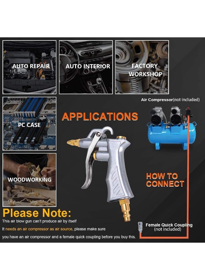 JASTIND Industrial Air Blow Gun with Brass Adjustable Air Flow Nozzle and 2 Steel Air flow Extension, Pneumatic Air Compressor Accessory Tool Dust Cleaning Air Blower Gun - Image 5