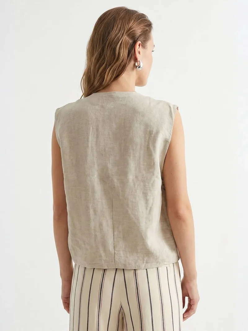 Mixray Oatmeal Natural MIXRAY Women's Woven Poplin Waistcoat With Zip Front for Women | Best Price UAE