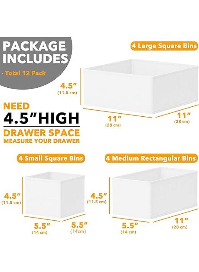 DUNISO 12 Pcs Clothes Drawer Organisers，Foldable Underwear Drawer Organizer and Closet Dividers，Storage Dresser Drawer Dividers，for Clothes, Socks, Bras, Underwear, Towels, Leggings, Jeans and Sweaters，White - Image 2