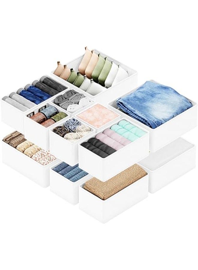 DUNISO 12 Pcs Clothes Drawer Organisers，Foldable Underwear Drawer Organizer and Closet Dividers，Storage Dresser Drawer Dividers，for Clothes, Socks, Bras, Underwear, Towels, Leggings, Jeans and Sweaters，White - Image 1