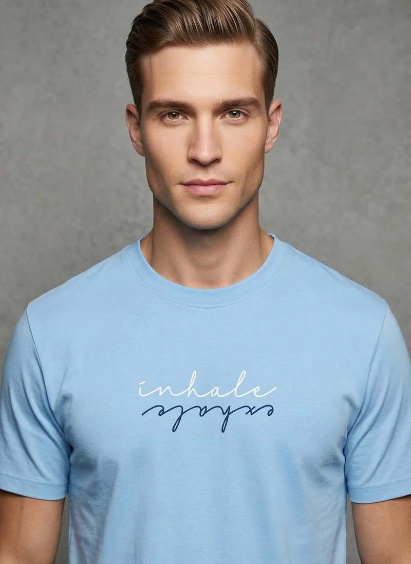 NOBERO Powder Blue Nobero Regular Fit Printed T-shirt for Men for Men | Best Price UAE