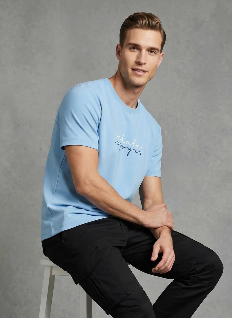 NOBERO Powder Blue Nobero Regular Fit Printed T-shirt for Men for Men | Best Price UAE