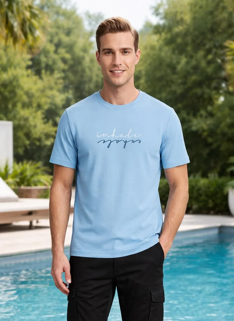 NOBERO Powder Blue Nobero Regular Fit Printed T-shirt for Men for Men | Best Price UAE