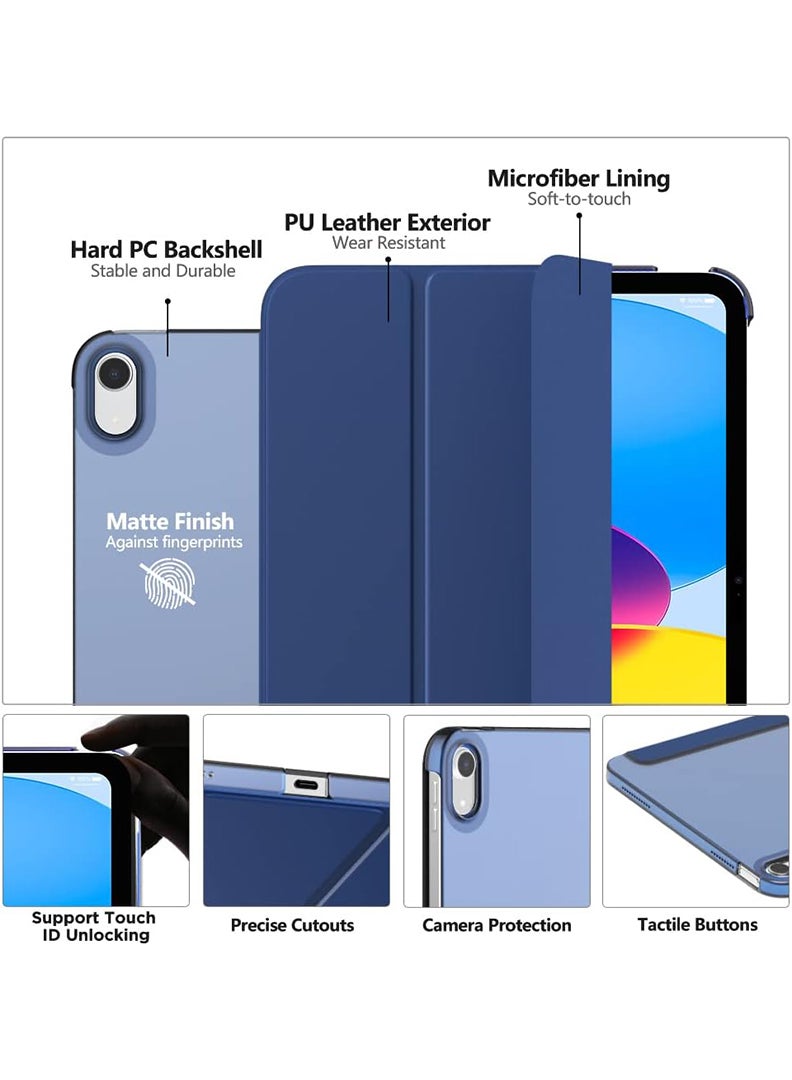 ثيودور جراب نحيف لجهاز iPad Air مقاس 11 بوصة M4/M3/M2 (2026/2025/2024)، غطاء ذكي ثلاثي الطي نحيف مع ظهر صلب شفاف من البولي كربونات، يدعم بصمة الإصبع، خاصية التشغيل/الإيقاف التلقائي، لون أزرق داكن - Image 3