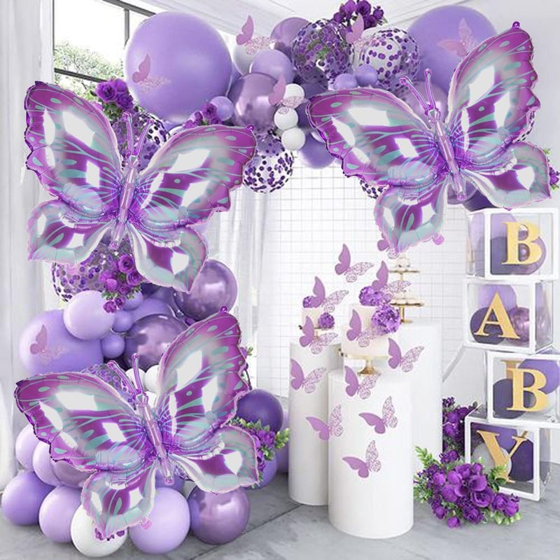 SAMOKA Purple Butterfly Balloons,4 PCS 40 Inch Butterfly Balloons,Butterflys Decorations - Image 4