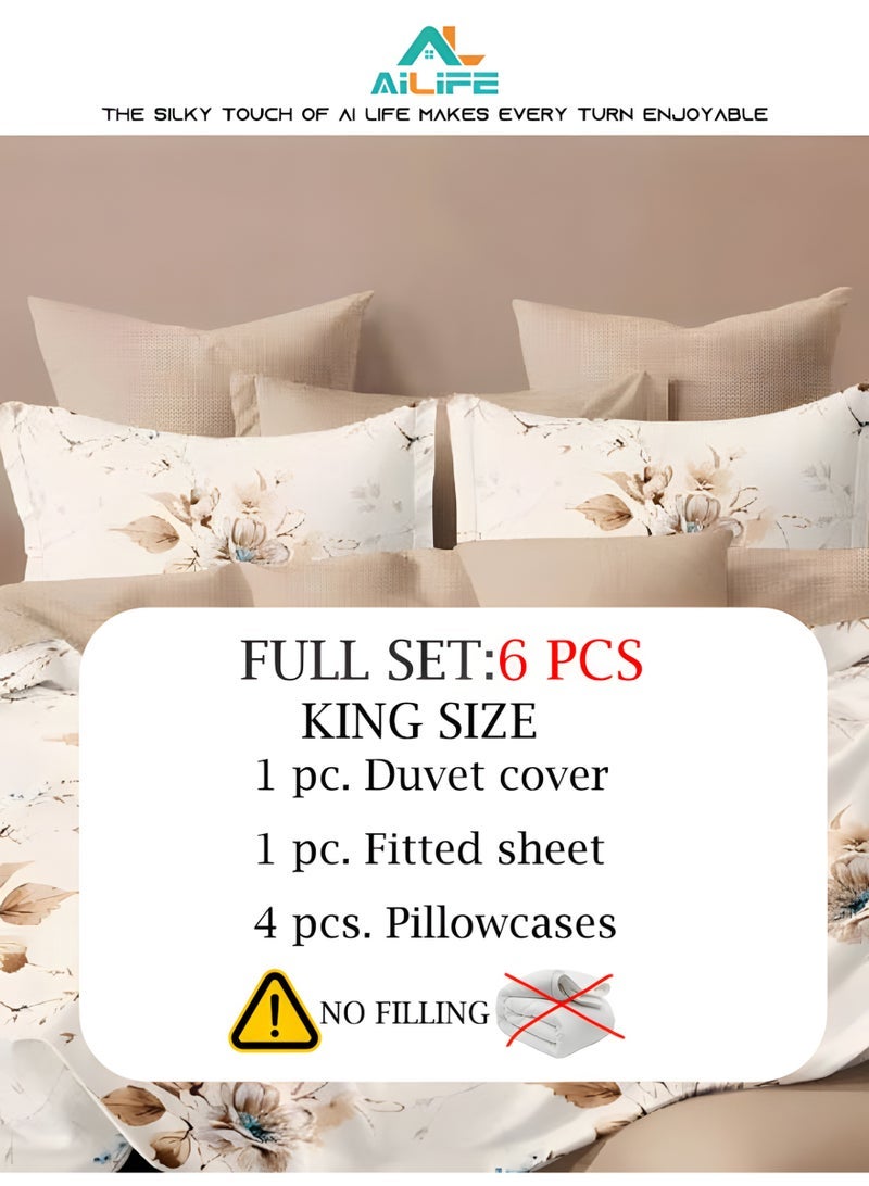 Al LIFE AI LIFE Luxurious King Size Bedsheet Set 6 Piece High Quality Bedsheet Set 1 Duvet Cover with 1 Fitted Sheet and 4 Pillowcases Soft and Breathable Microfiber Cotton for All Seasons - Image 3
