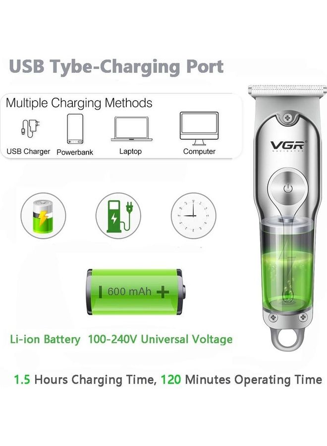 VGR Cordless Professional Hair And Beard Trimmer Silver - Image 5