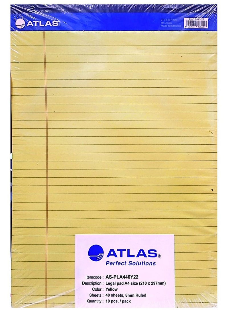 ATLAS - 10 قطع من دفتر الملاحظات الأصفر بحجم A4، 40 ورقة - Image 1